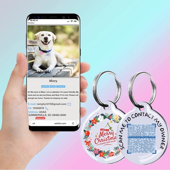 Happy Xmas Decorations QR Code Pet ID Tags - Dog Tag - Pet Online Profile White - Picture 2 of 7